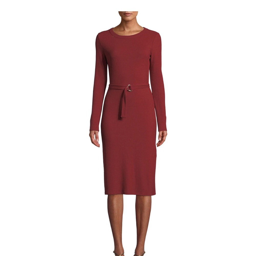 MICHAEL MICHAEL KORS Ribbed Dress w/ Belted Waist Women’s SZ Small in Rust Red